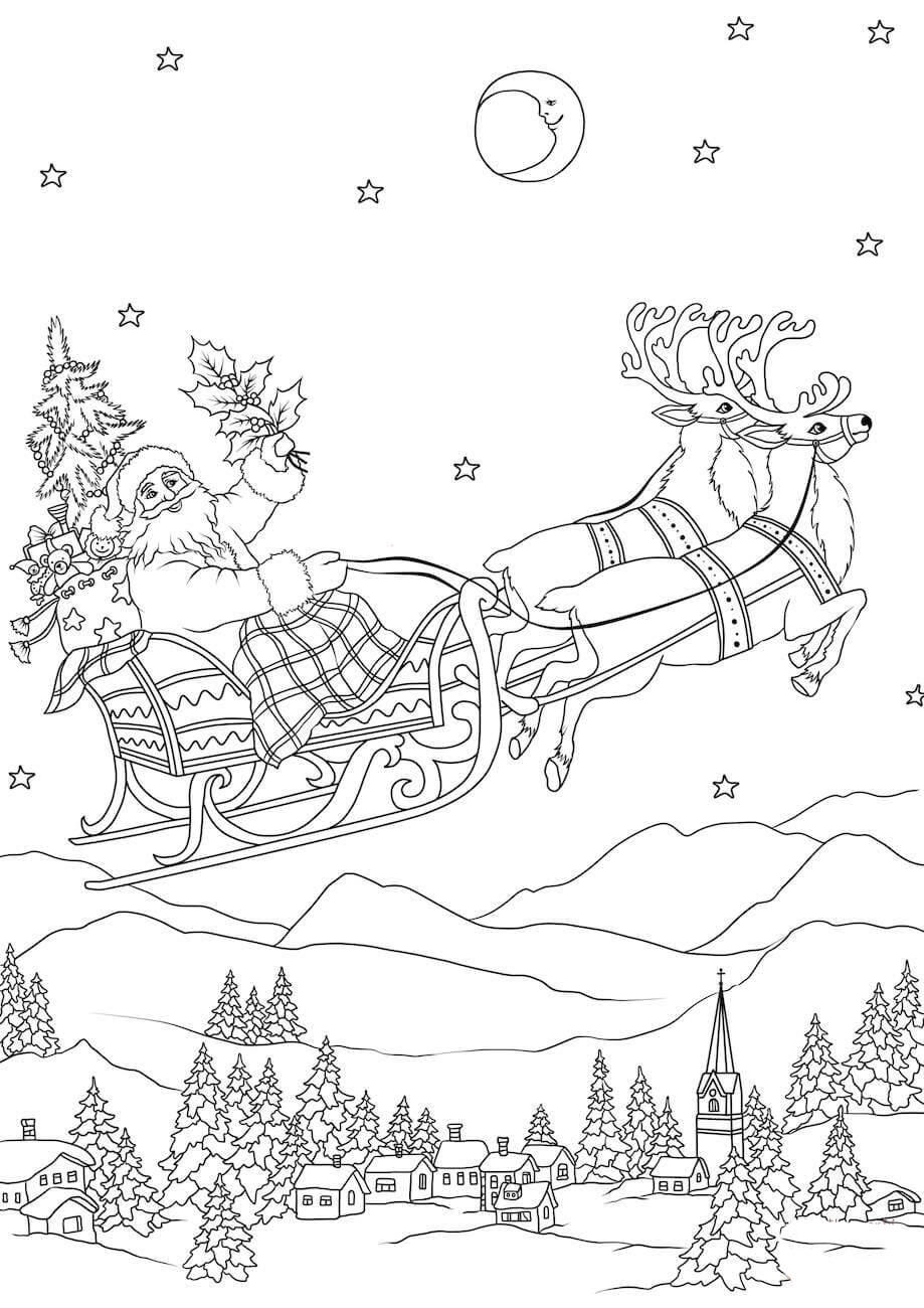 Dibujo para colorear Santa en trineo