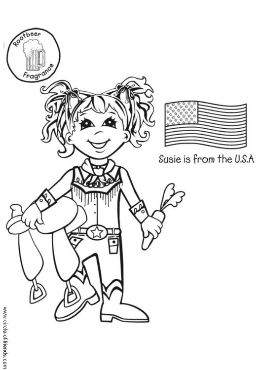 Dibujo para colorear Susie de EEUU con bandera