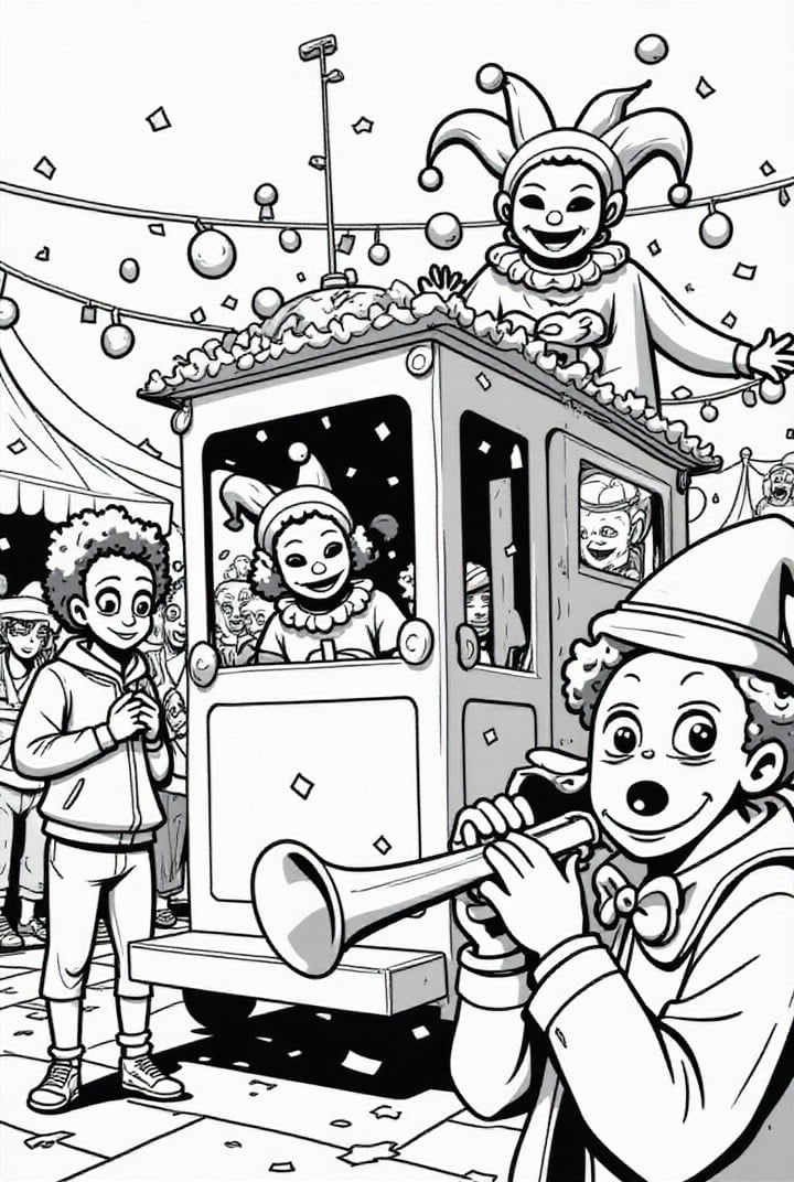 Dibujo para colorear tren de carnaval