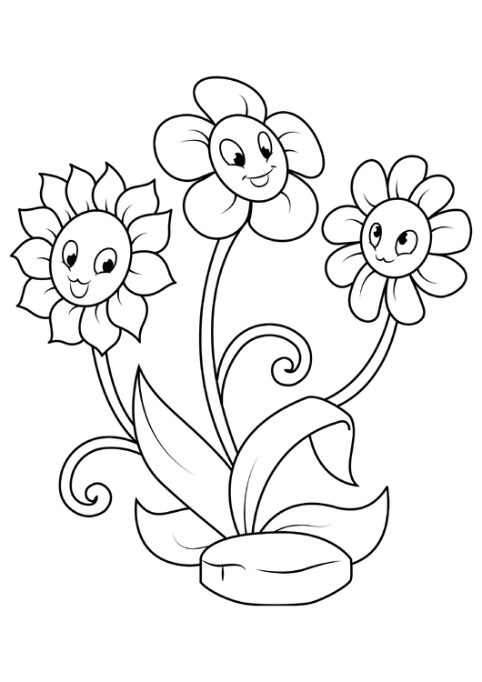Dibujo para colorear tres flores