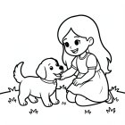 Una niña juega con un perro.