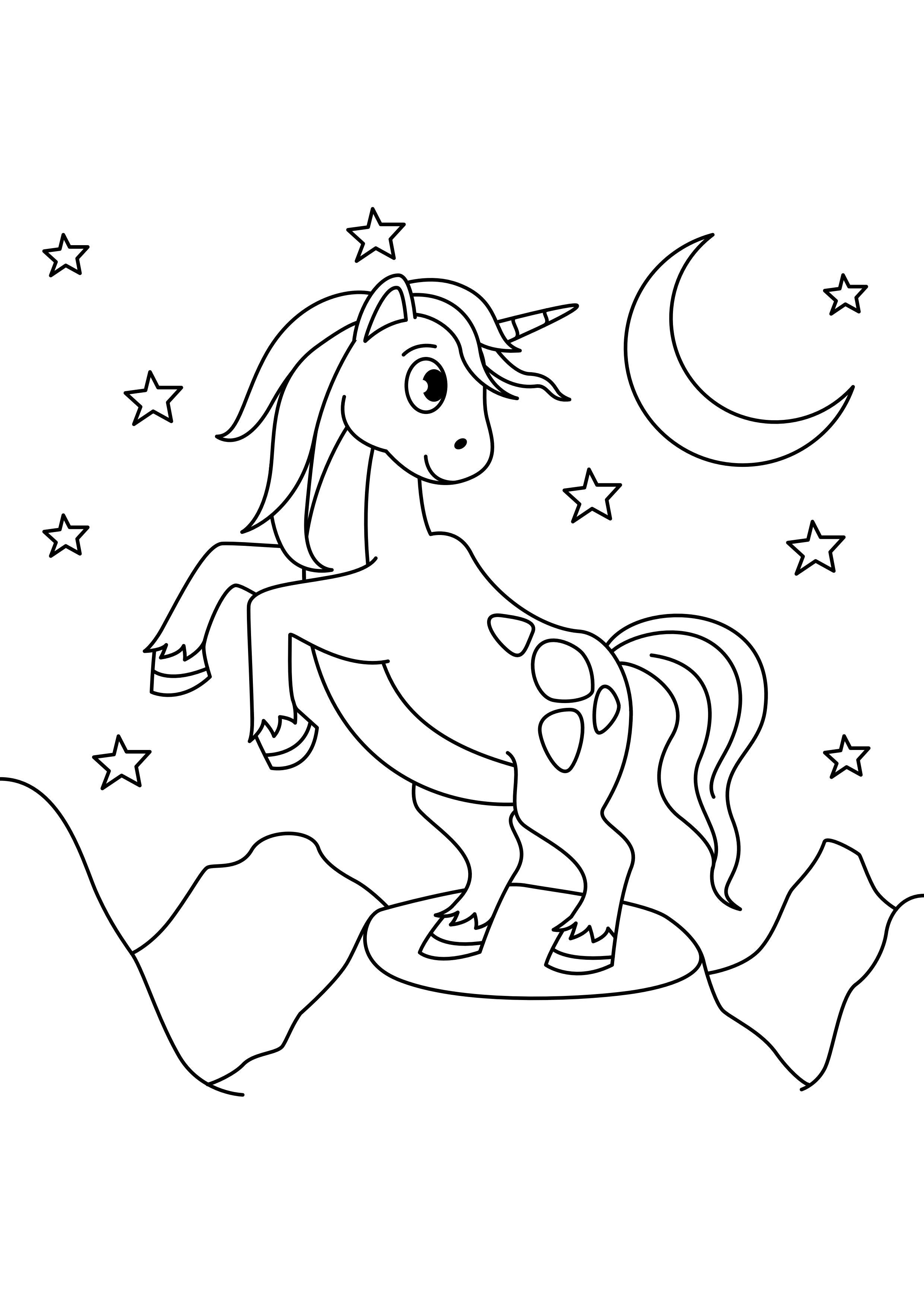 Dibujo para colorear unicornio con la luna