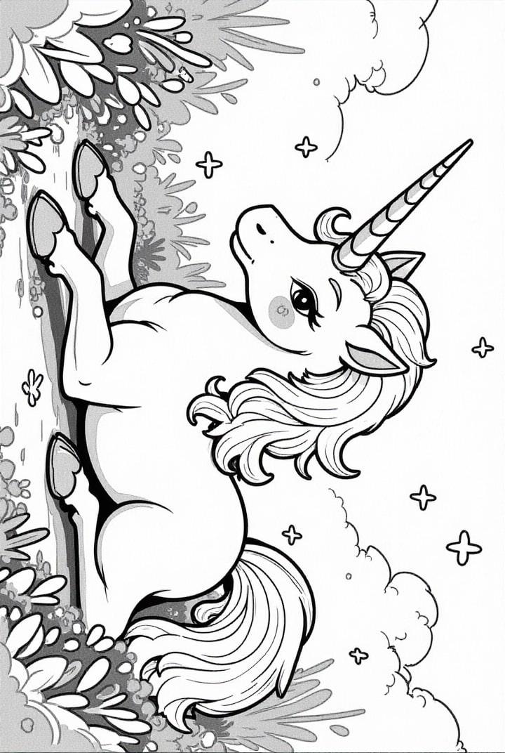 Unicornio descansando en el prado