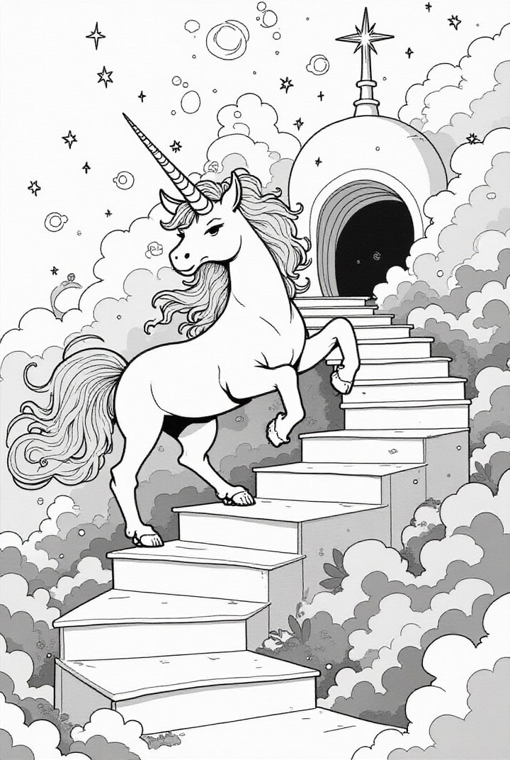 Unicornio en camino a la cueva mágica