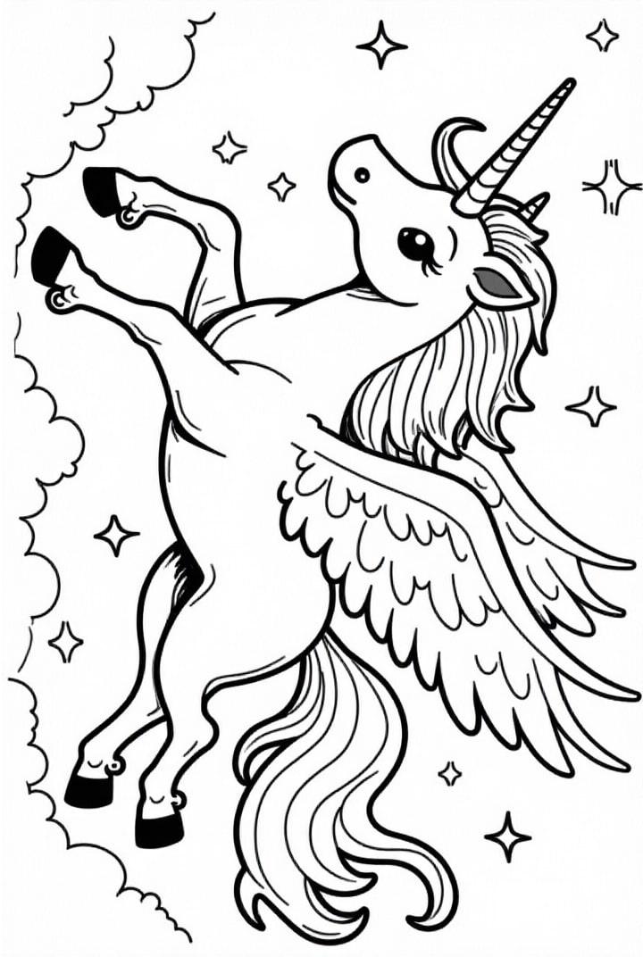 unicornio en la noche estrellada