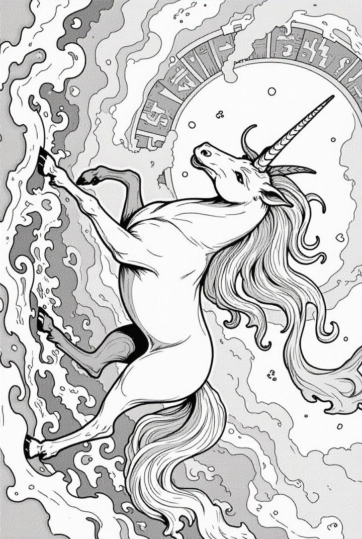 unicornio en nubes de magia