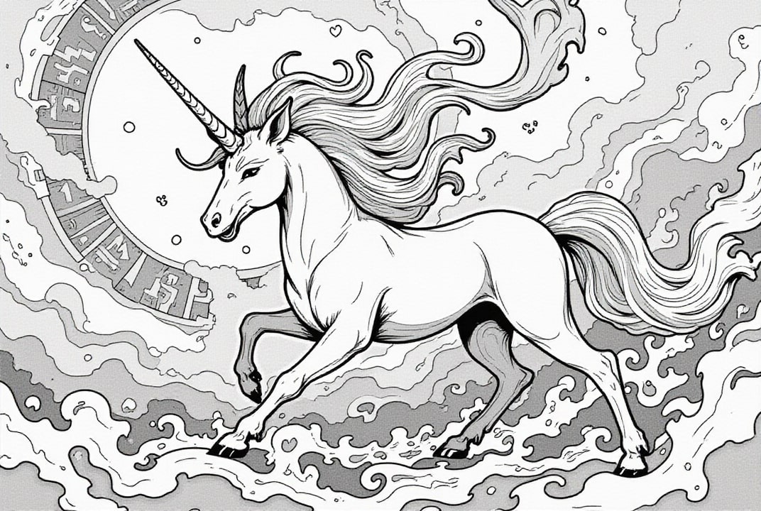 unicornio en nubes de magia