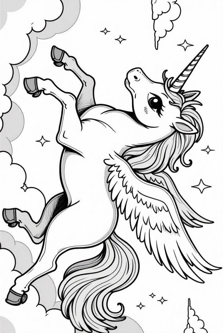 unicornio volando por el cielo