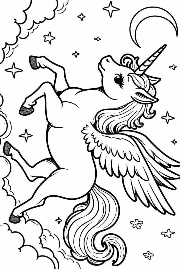 Unicornio volando por las nubes