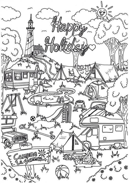 Dibujo para colorear vacaciones de campamento