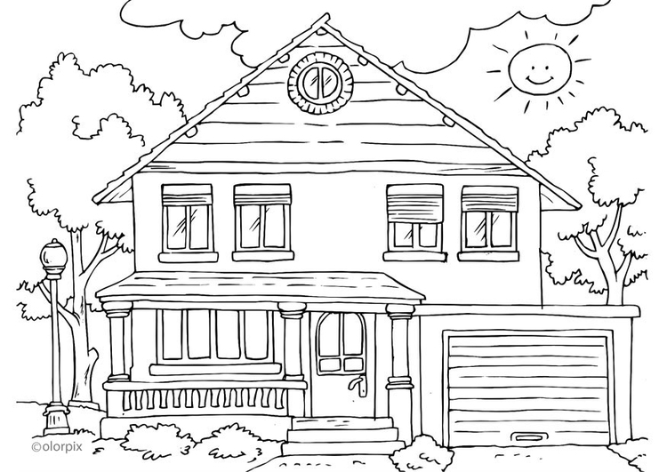 Dibujo para colorear vivienda - exterior 