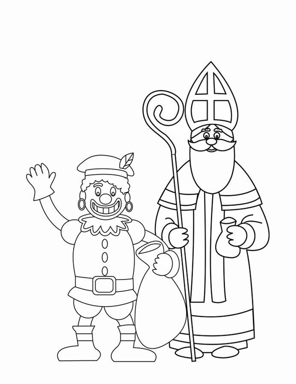 Dibujo para colorear Zwarte Piet y San NicolÃ¡s