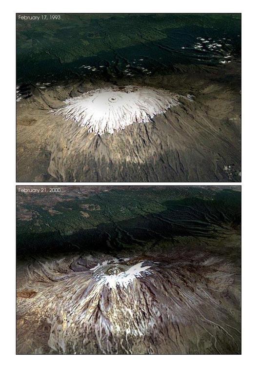 Kilimanjaro: calentamiento de la tierra,lglaciar 1993 y 2000