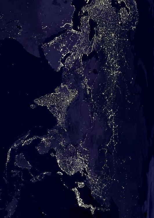 La tierra por la noche, Ã¡reas mÃ¡s urbanizadas