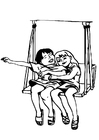 Dibujo para colorear amigos en columpio