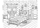 Dibujo para colorear asustado en la cama, pesadilla