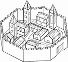 Dibujo para colorear ciudad amurallada