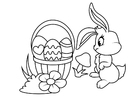 Dibujo para colorear conejito de pascua con canasta de pascua
