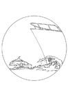 Dibujo para colorear delfÃ­n delante de un barco