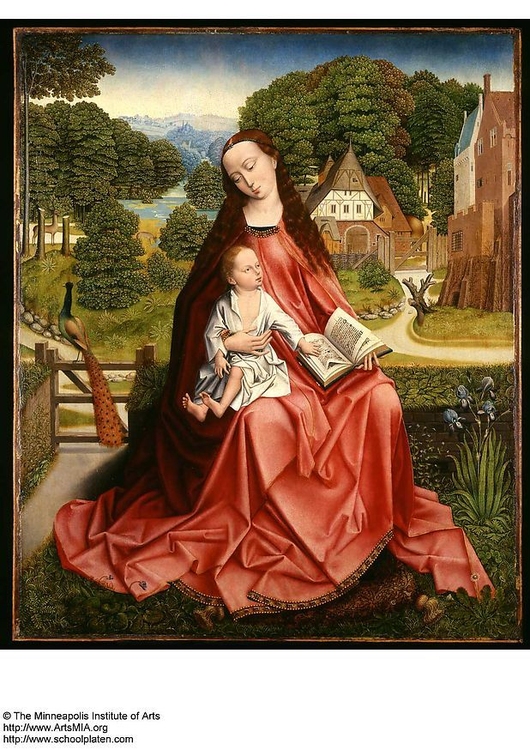 Imagen Virgen y hijo con paisaje