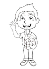 Dibujo para colorear niño con regalo