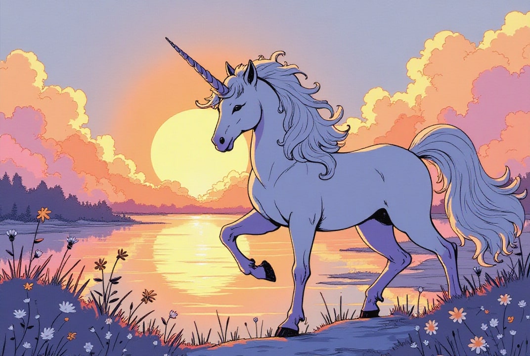 Imagen unicornio al atardecer