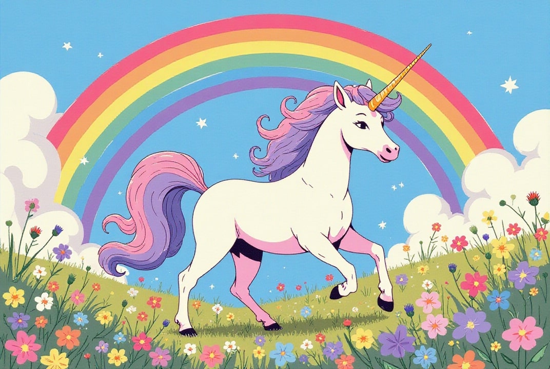 Imagen unicornio en arcoiris
