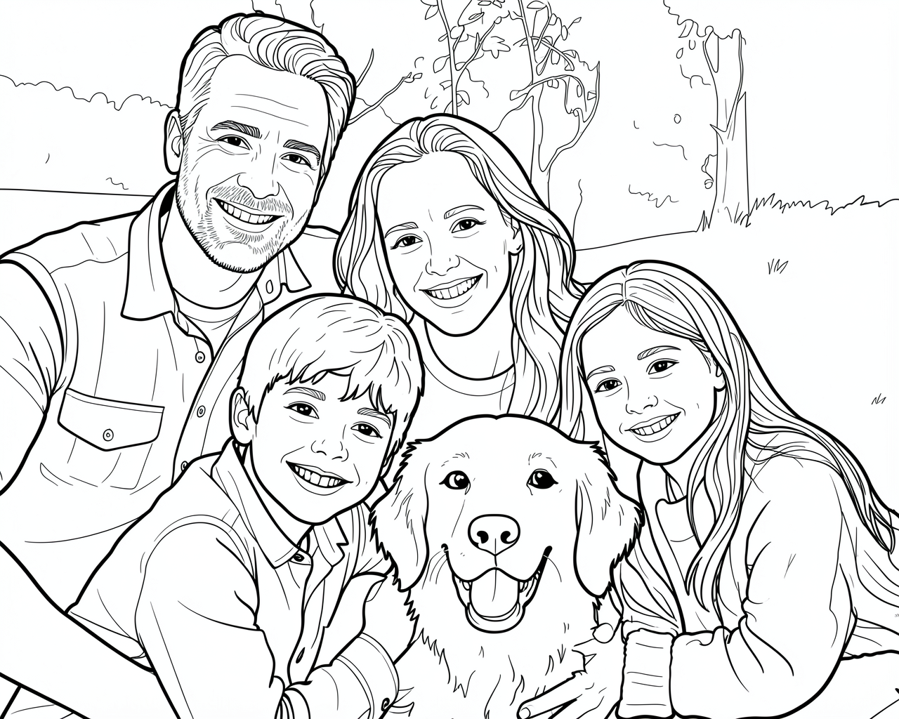 La misma foto convertida en un dibujo para colorear con contornos negros