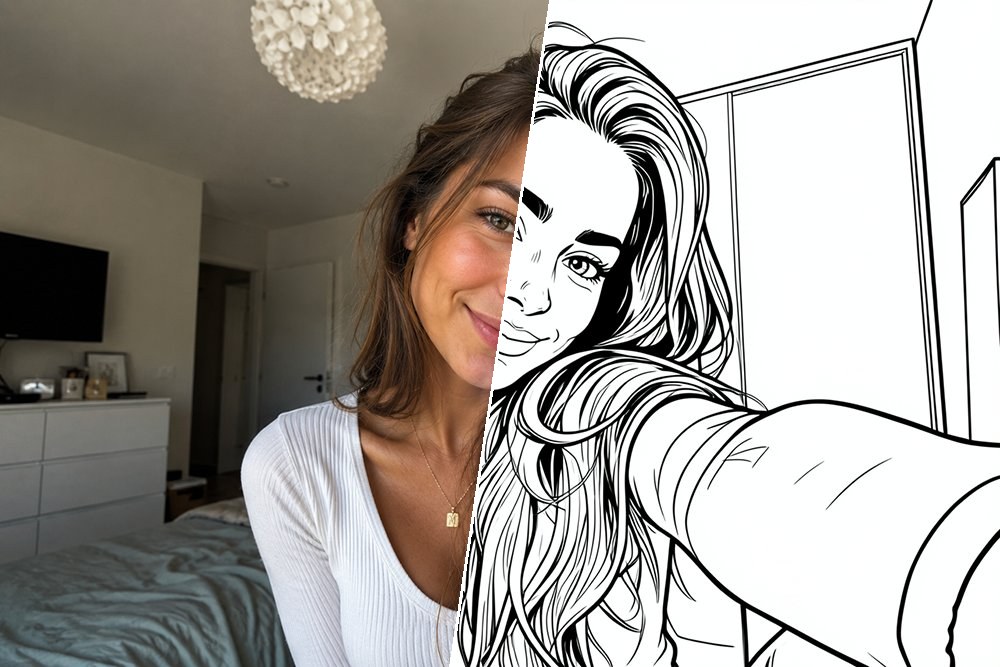 Selfie convertido en un dibujo para colorear