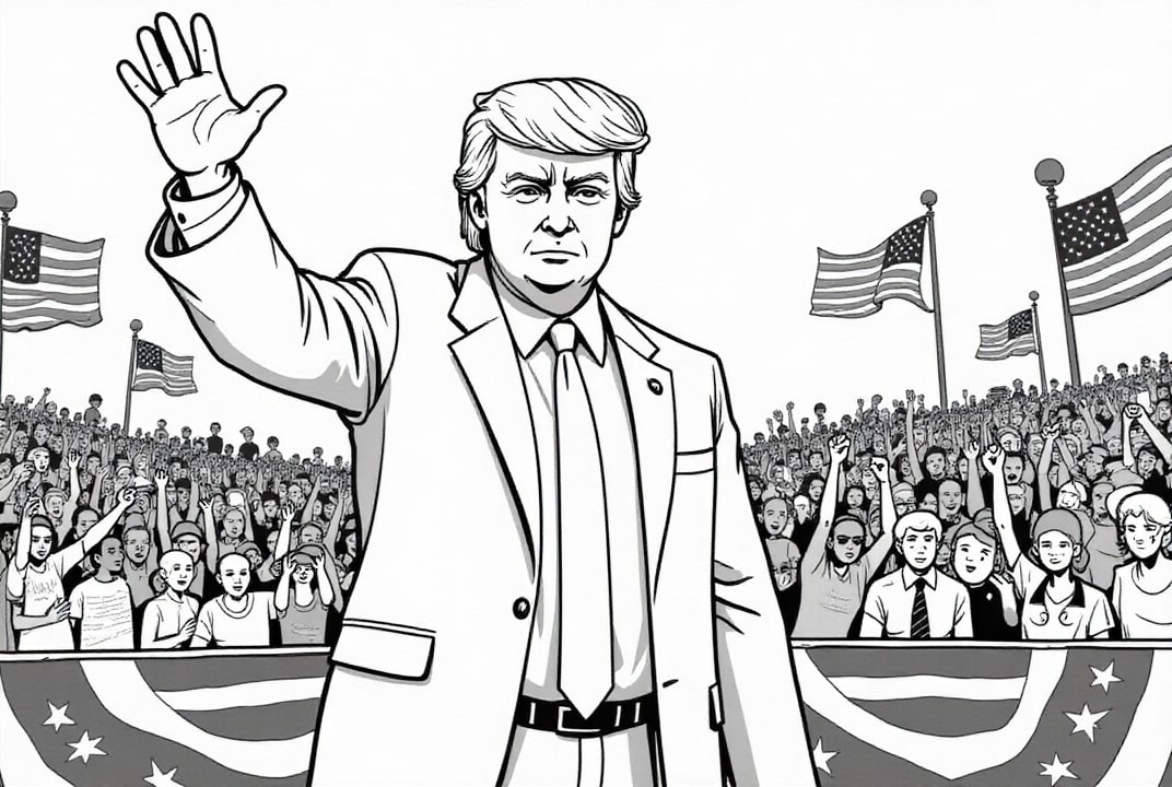 Dibujo de El presidente Donald Trump en una reunión Para