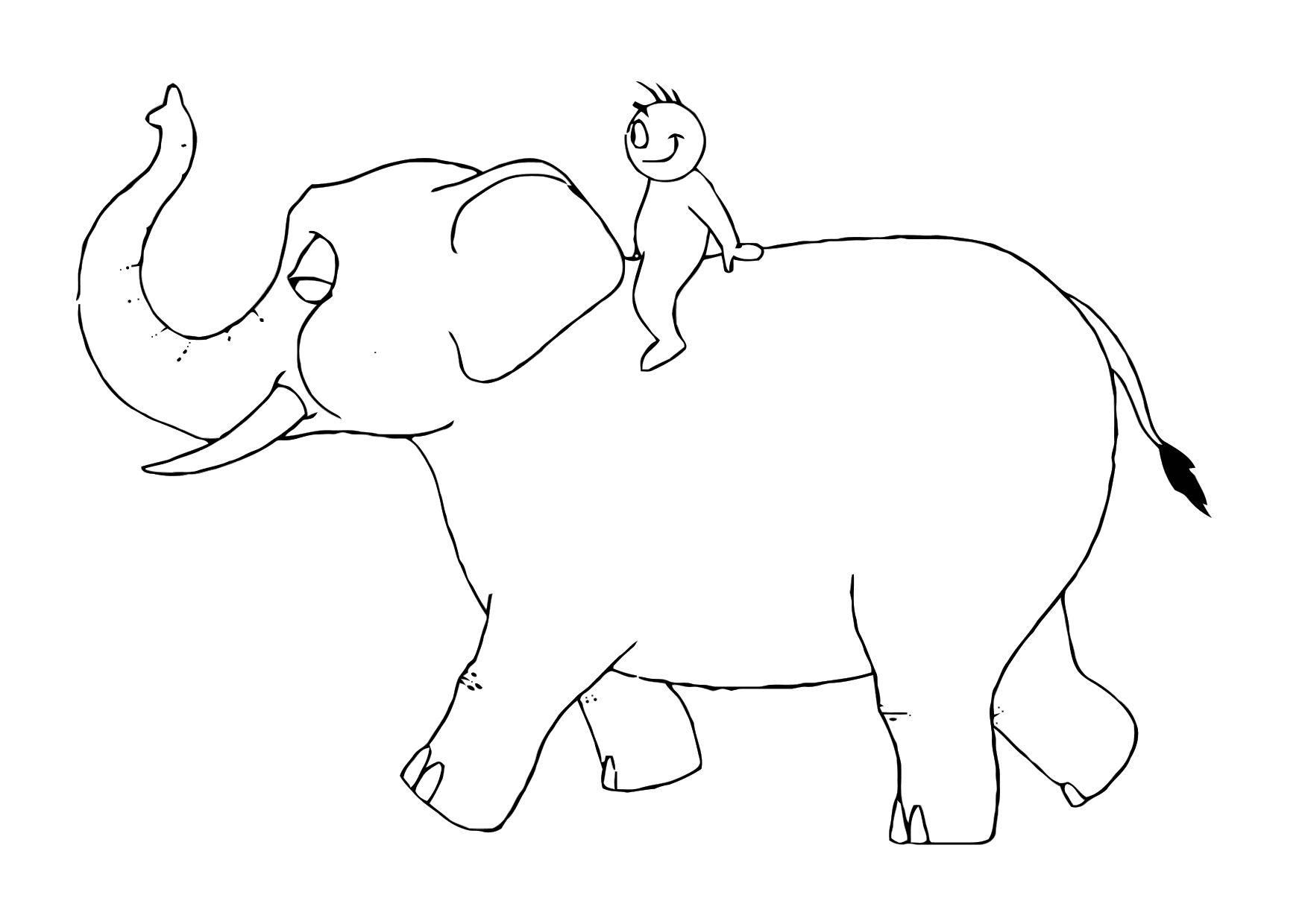 07.b elefante con persona Dibujo para colorear 07.b elefante con persona
