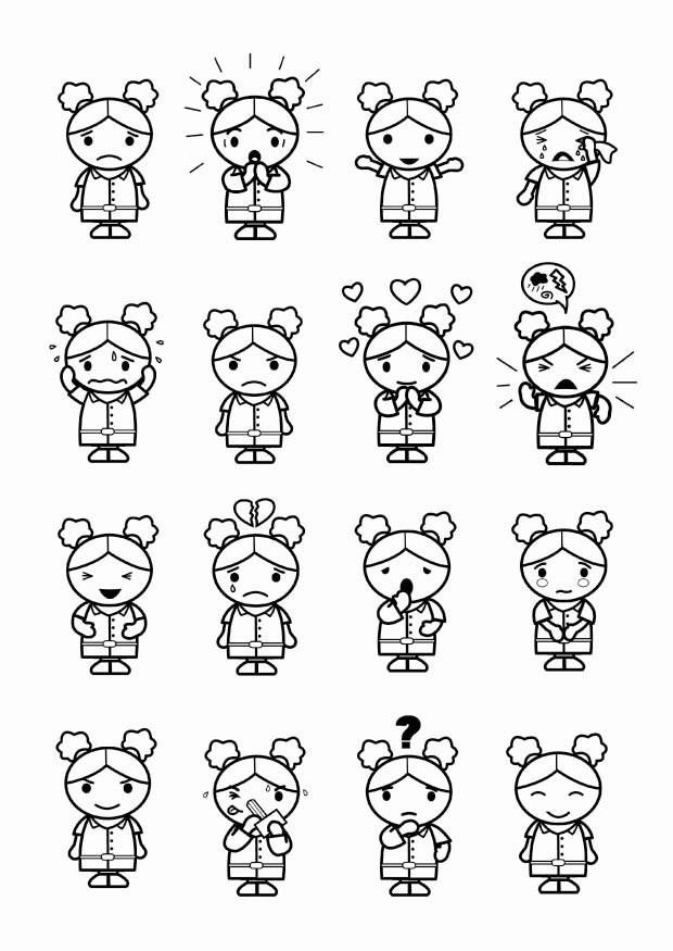 16 emociones Dibujo para colorear 16 emociones