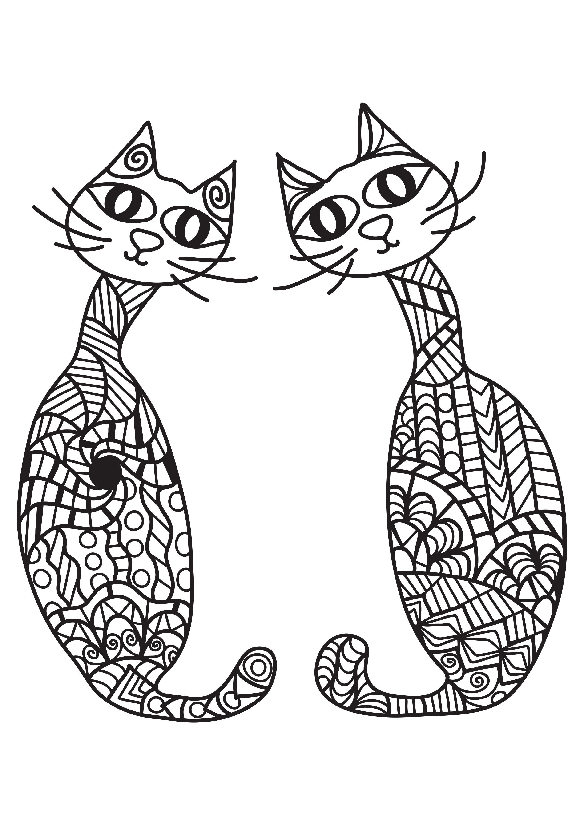 2 gatos Dibujo para colorear 2 gatos