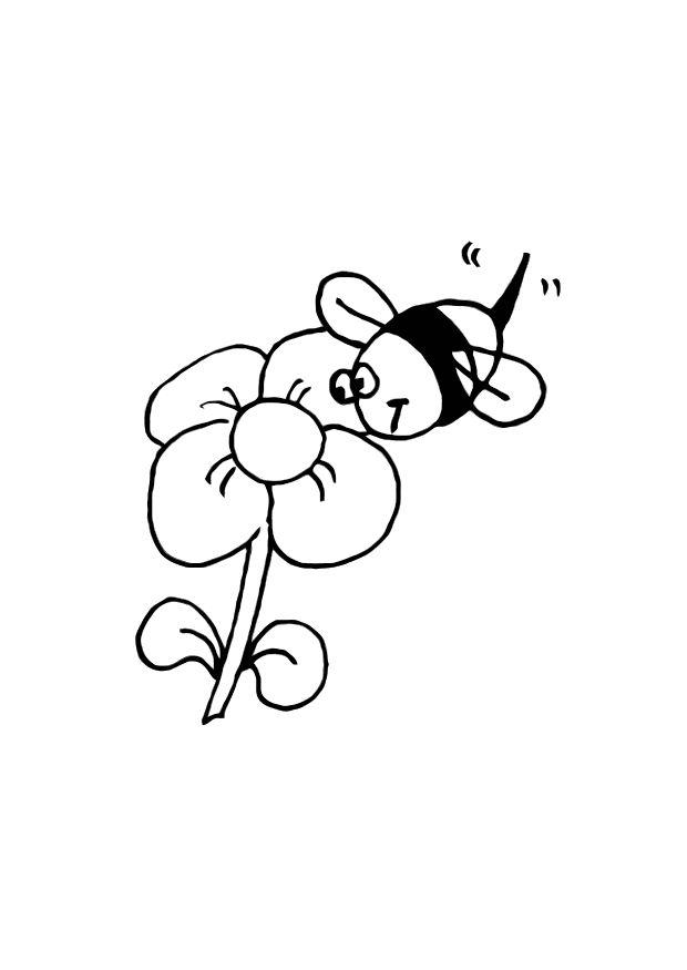 Dibujo para colorear abeja y flor