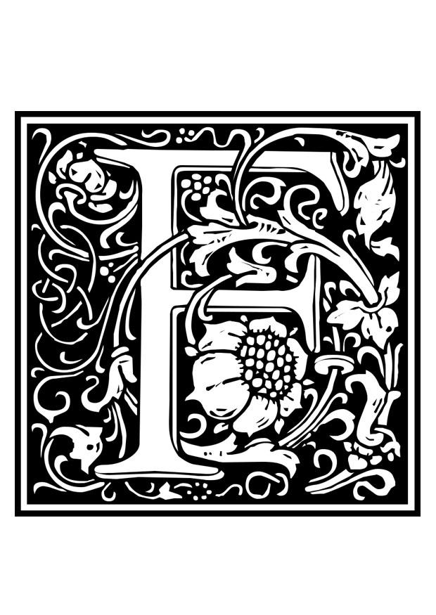 Dibujo para colorear alfabeto decorativo - f