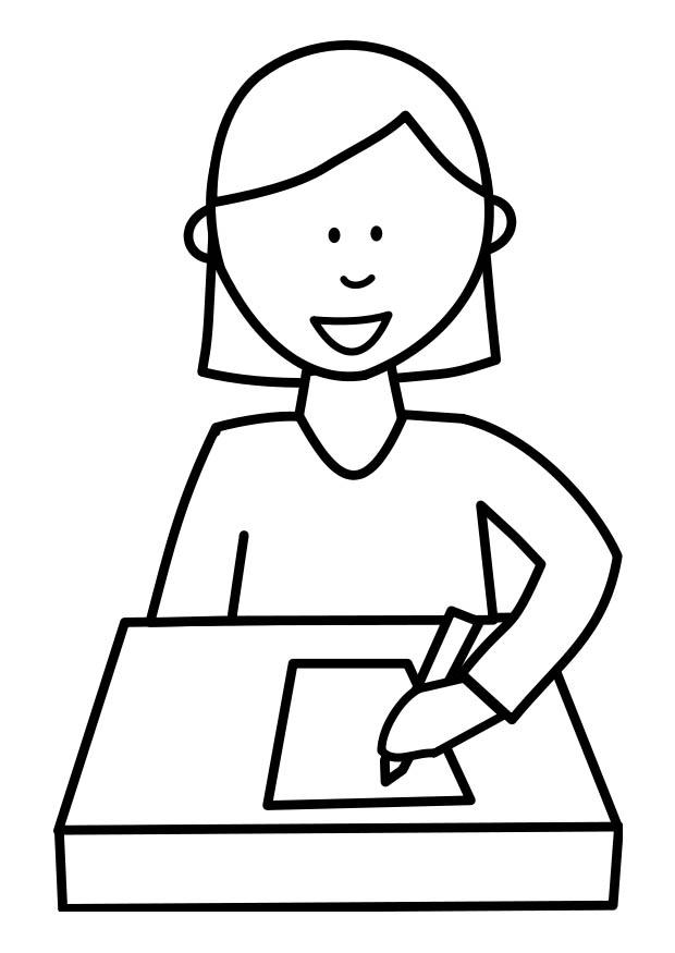 alumna escribiendo Dibujo para colorear alumna escribiendo