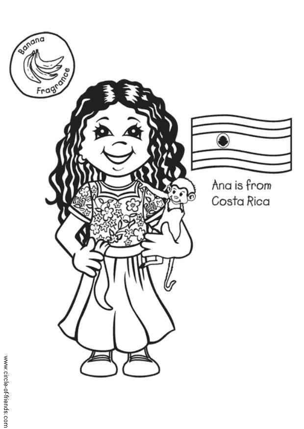 Dibujo para colorear ana con bandera de costa rica