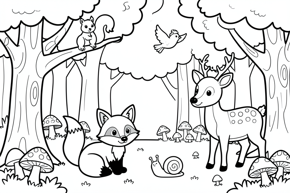 Dibujo para colorear animales en el bosque