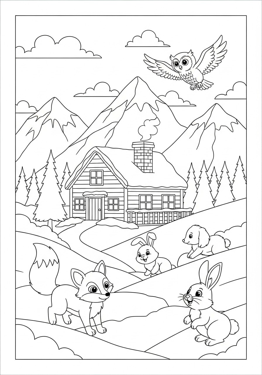 Dibujo para colorear animales en invierno