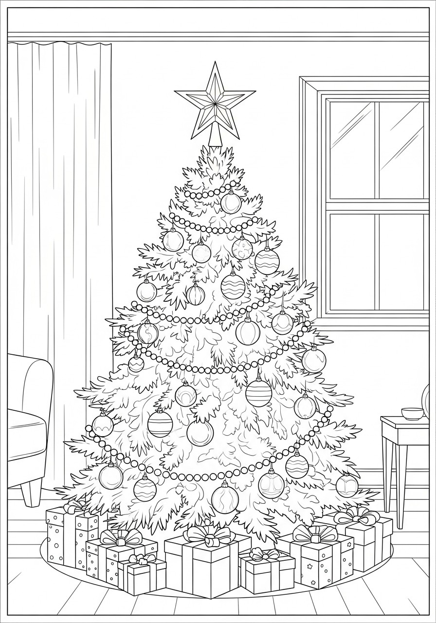 Arbol de navidad con estrella Dibujo para colorear Arbol de navidad con estrella