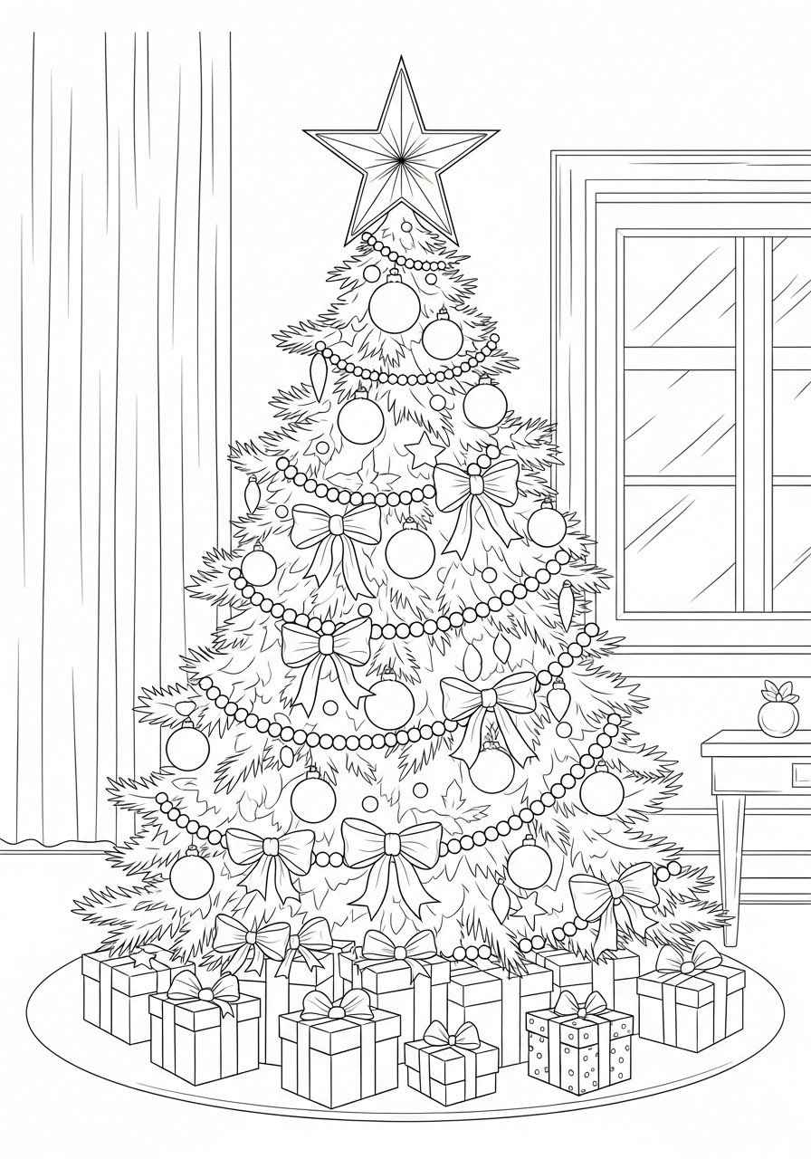 Arbol de navidad con estrella Dibujo para colorear Arbol de navidad con estrella