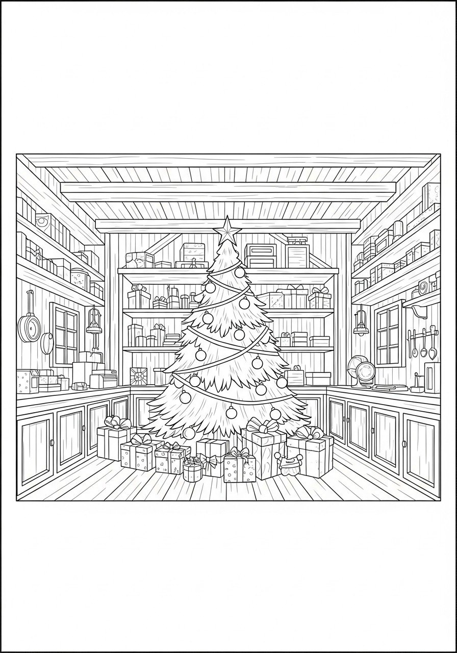 Arbol de navidad con regalos Dibujo para colorear Arbol de navidad con regalos