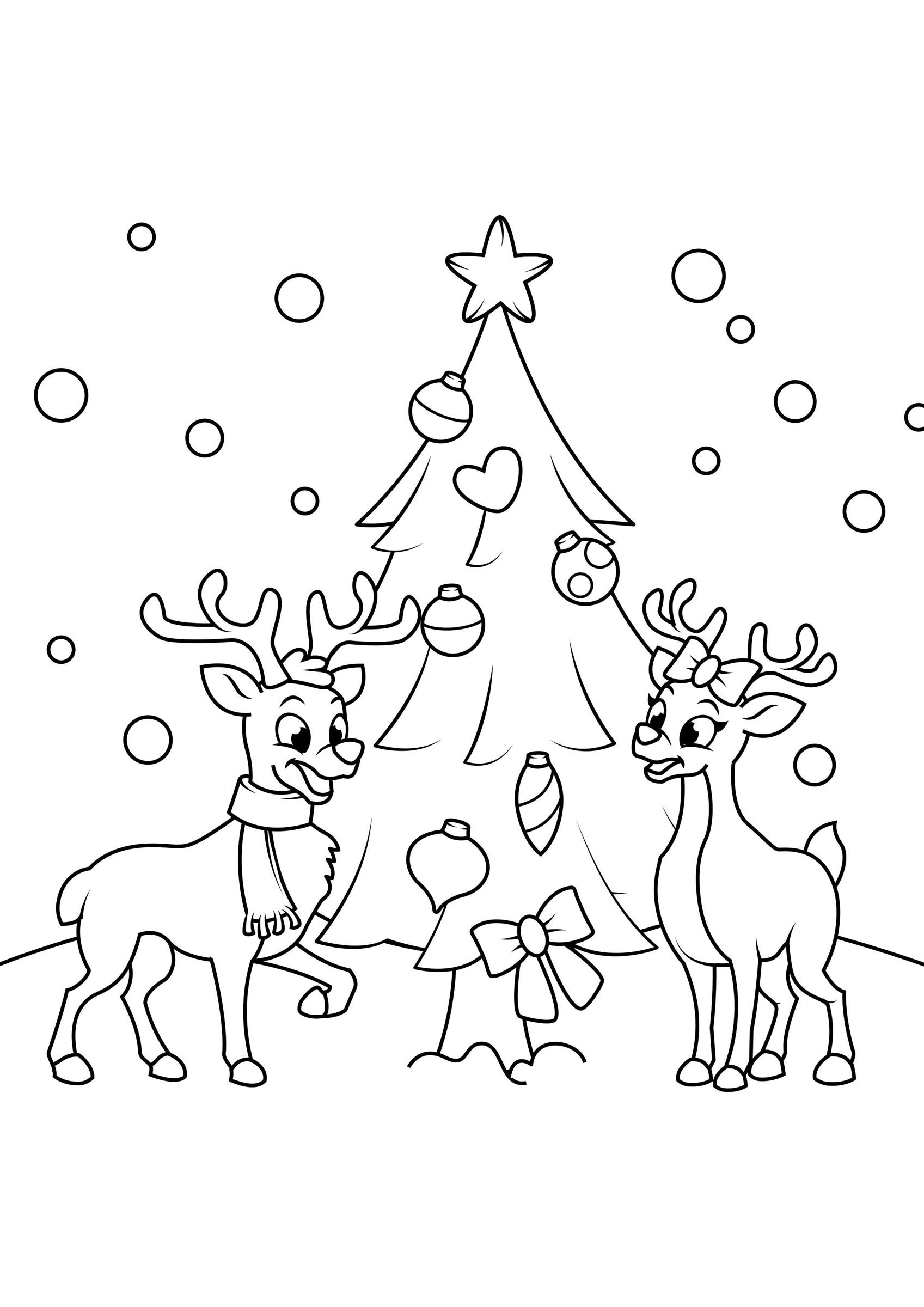 Arbol de navidad con renos Dibujo para colorear Arbol de navidad con renos