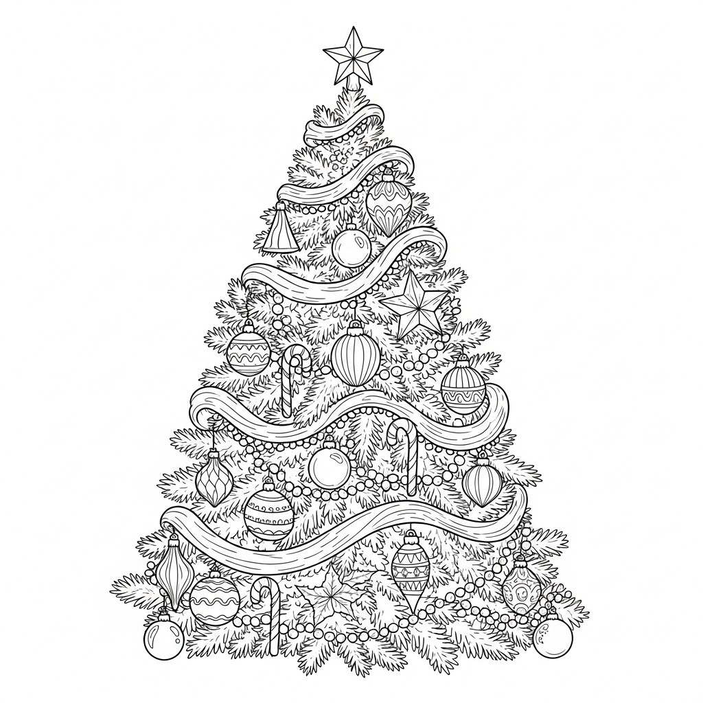 Arbol de navidad decorado Dibujo para colorear Arbol de navidad decorado