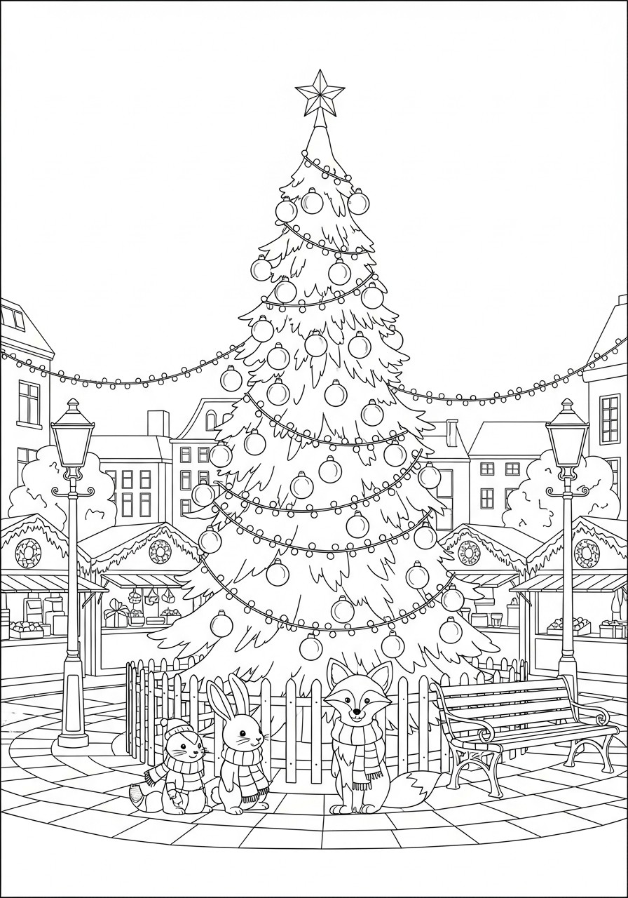 Dibujo para colorear Arbol de navidad en el mercado navideno