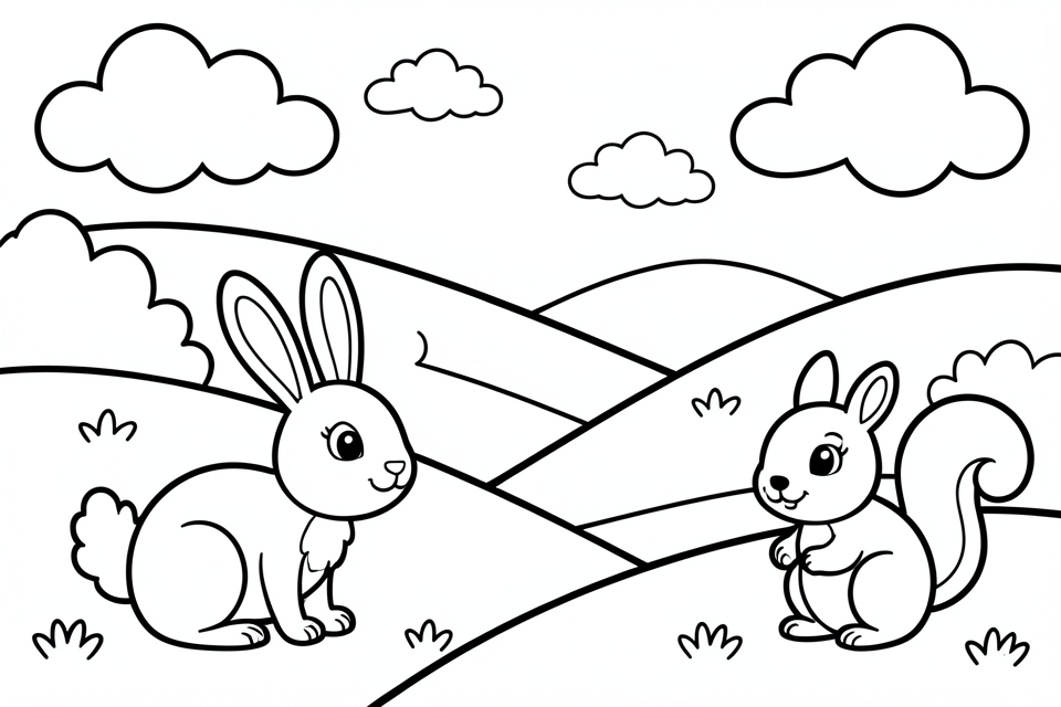 Dibujo para colorear ardilla y conejo