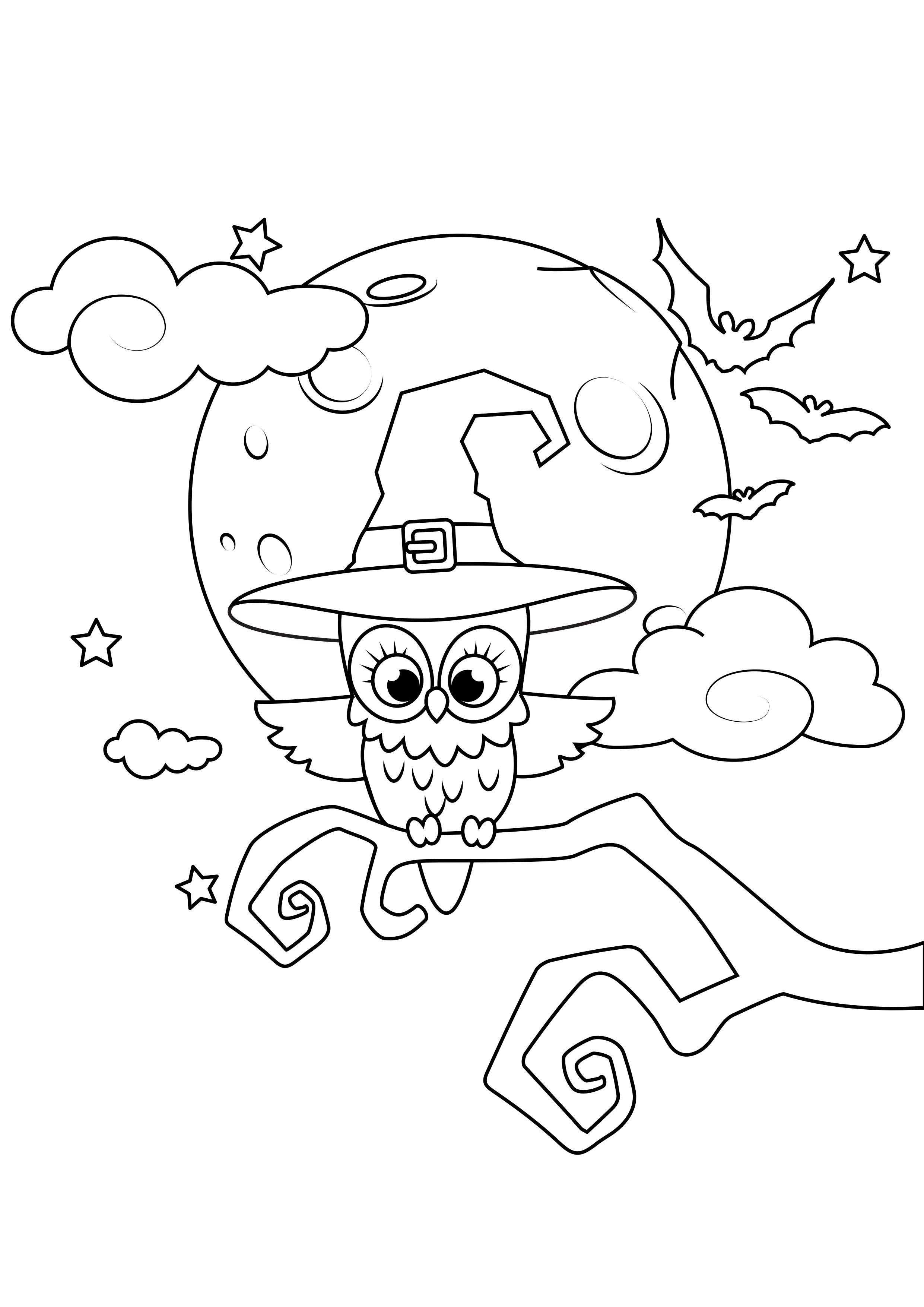 bAºho con luna llena Dibujo para colorear bAºho con luna llena