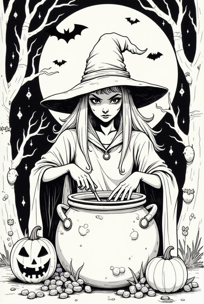 bruja con halloween Dibujo para colorear bruja con halloween