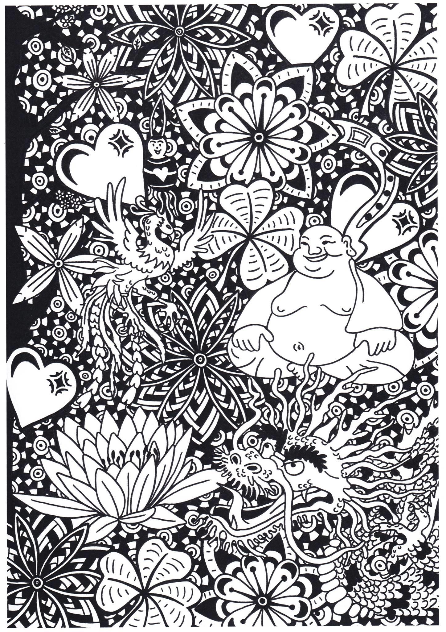 buda con dragon Dibujo para colorear buda con dragon
