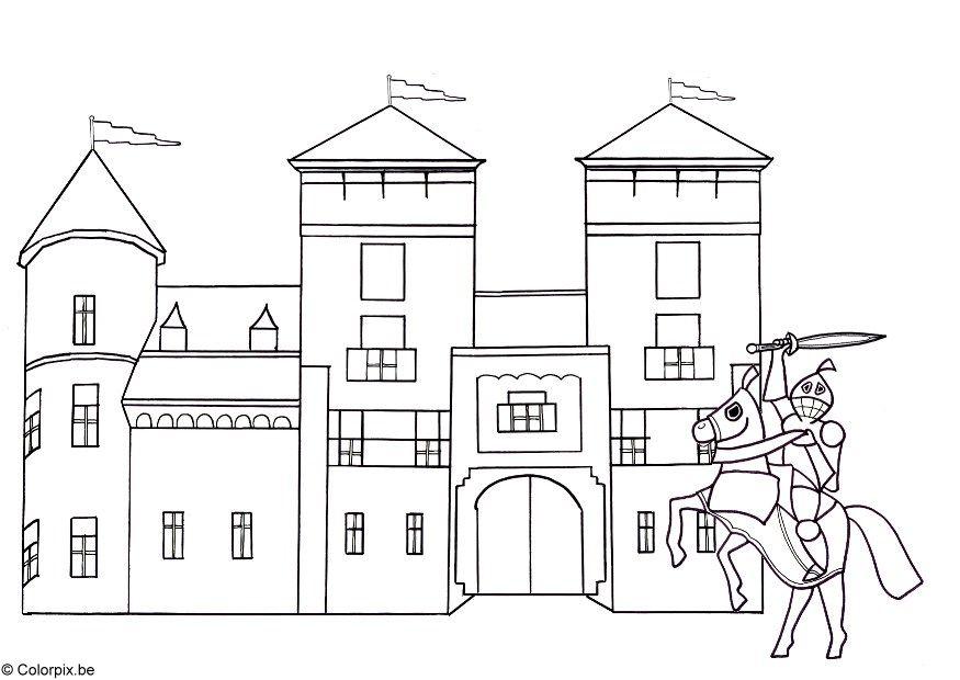 Dibujo para colorear caballero y castillo